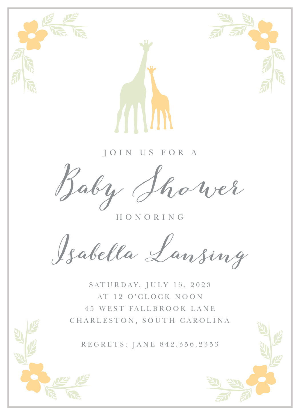 Delicate Giraffe Baby Shower Invitations