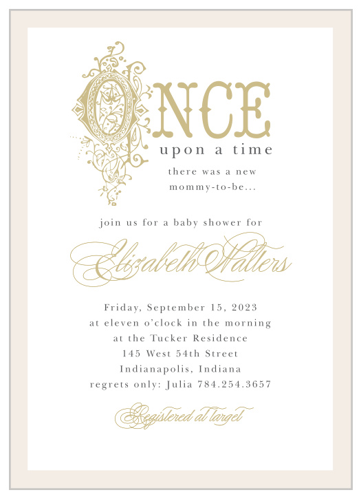Invite friends and family to celebrate the new addition to your happily ever after with the Once Upon A Time Baby Shower Invitations.