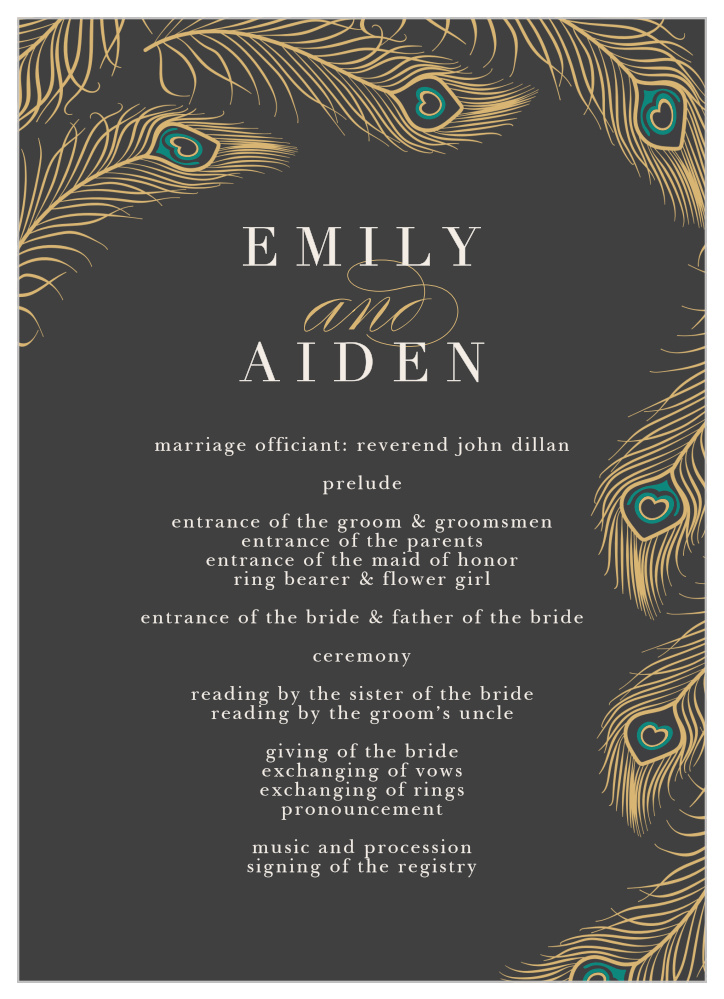 Peacock Feather Foil Wedding Programs