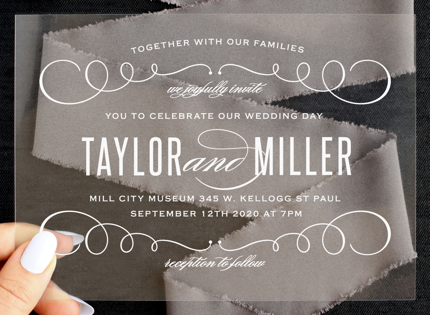 Swirl Frame Clear Wedding Invitations