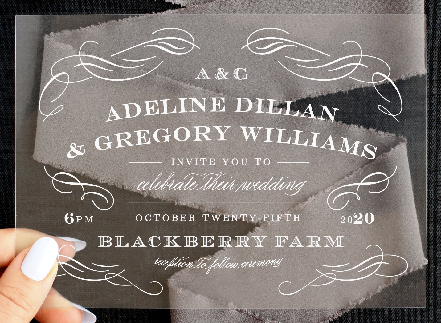 Scrolled Frame Clear Wedding Invitations
