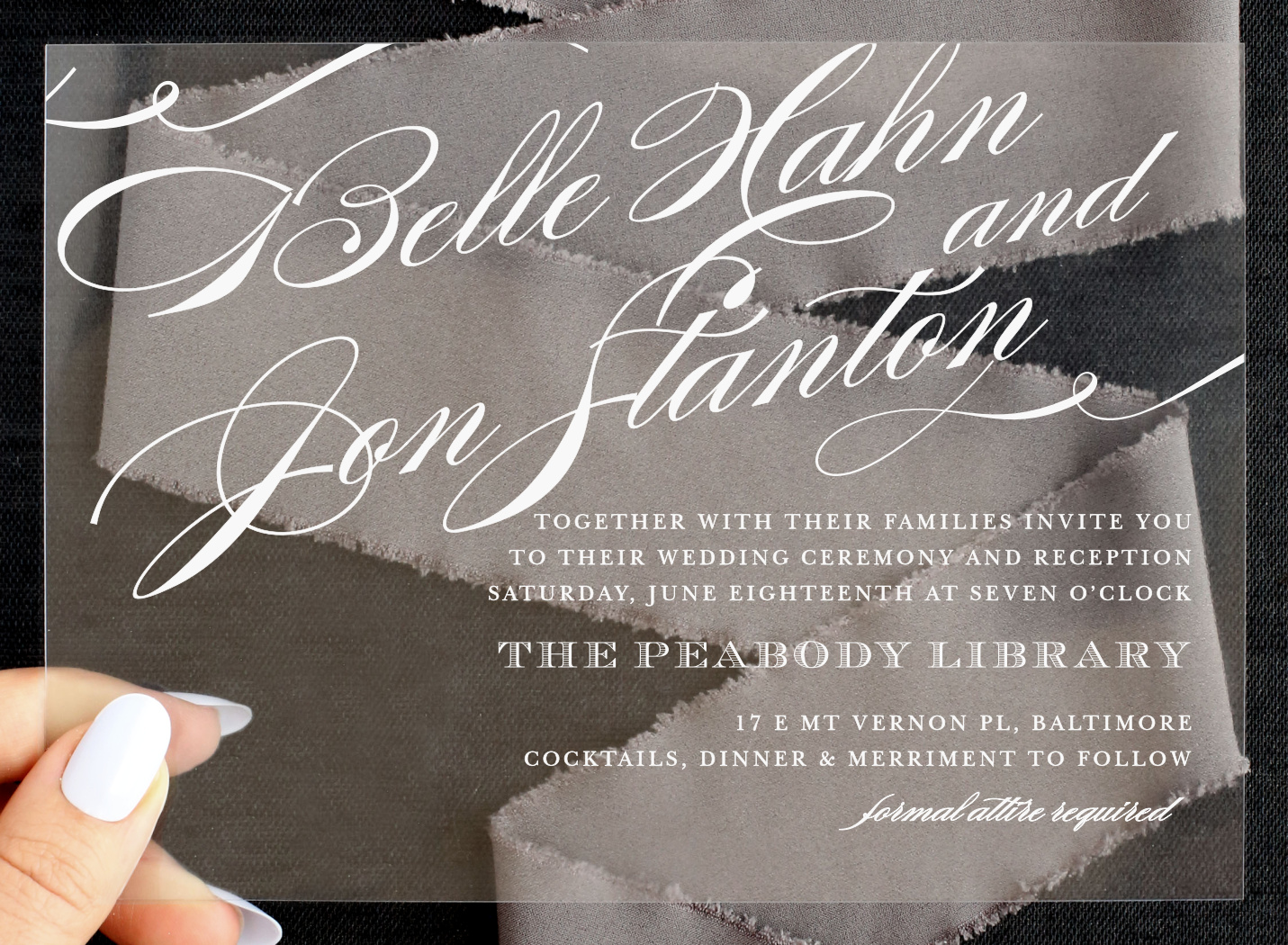 Swirling Cheri Clear Wedding Invitations