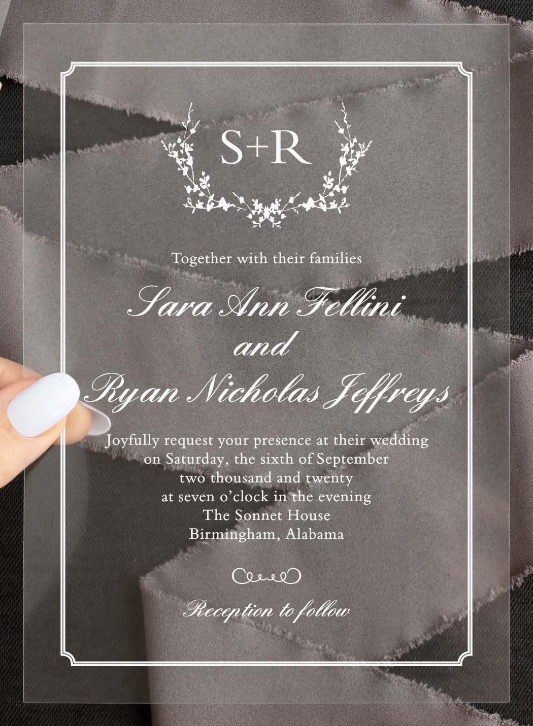 Framed Wreath Clear Wedding Invitations