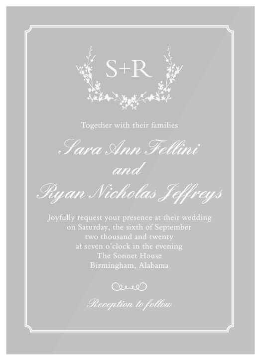 The Framed Wreath Clear Wedding Invitations are the perfect choice if you want to wow your guests and go all out to get that rustic feel.