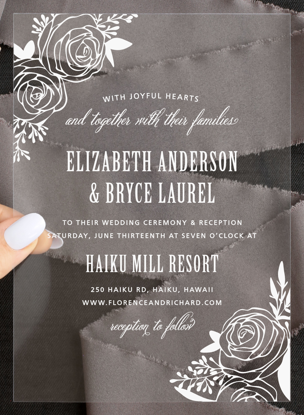 Rustic Flowers Clear Wedding Invitations