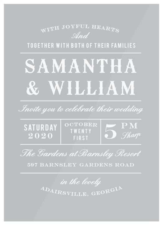 Old time country music posters get a nod with the Country Bash Clear Wedding Invitations. 