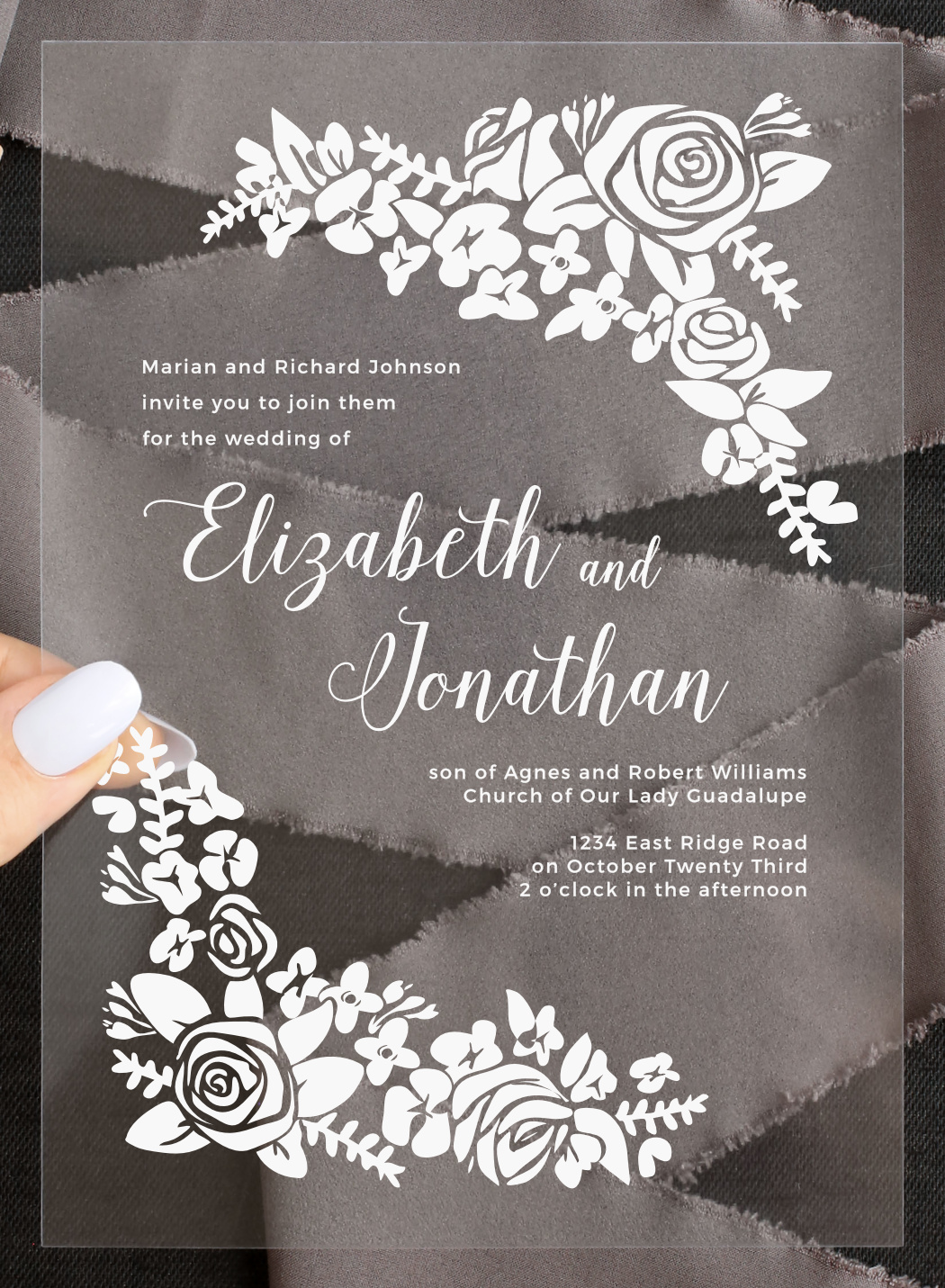Botanical Corners Clear Wedding Invitations
