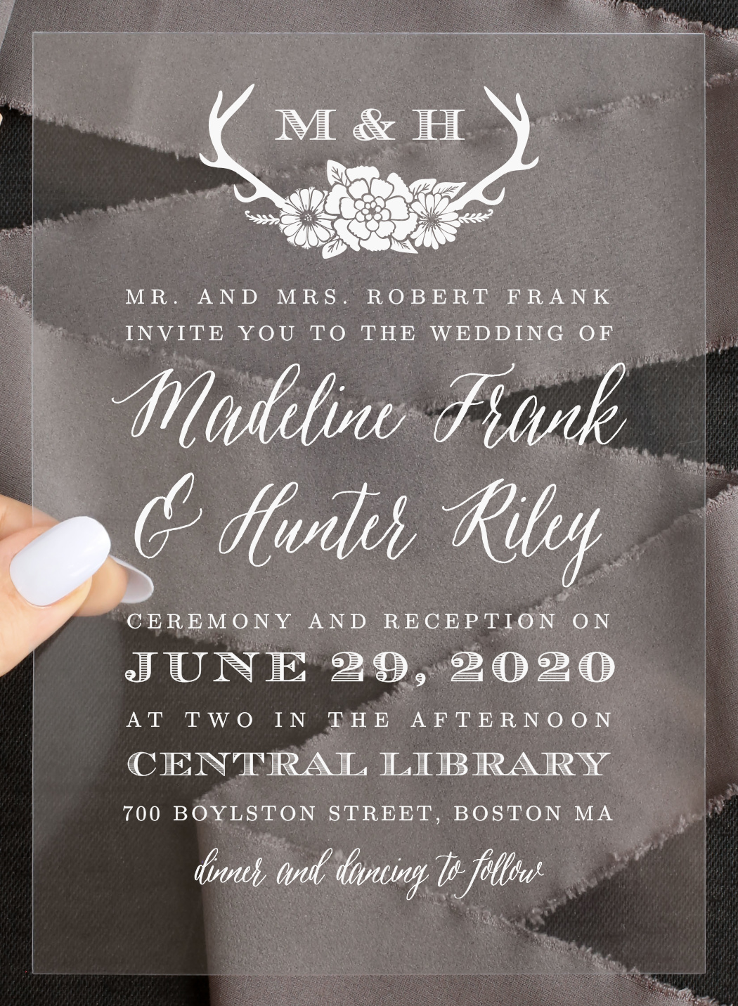 Blossoming Antlers Clear Wedding Invitations