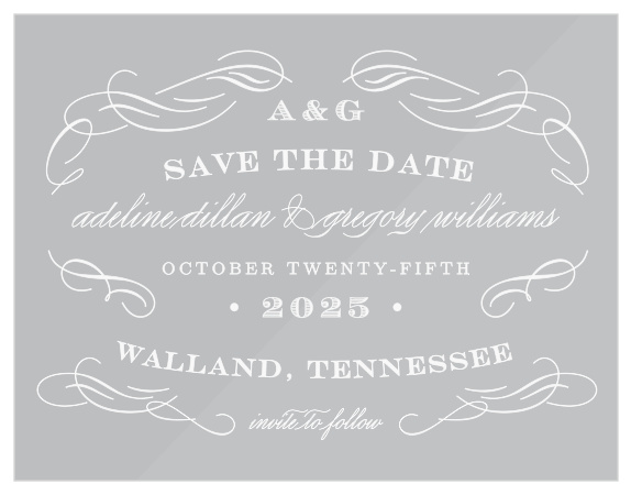 The Scrolled Frame Clear Save-the-Date Cards are the choice for any elegant occasion.