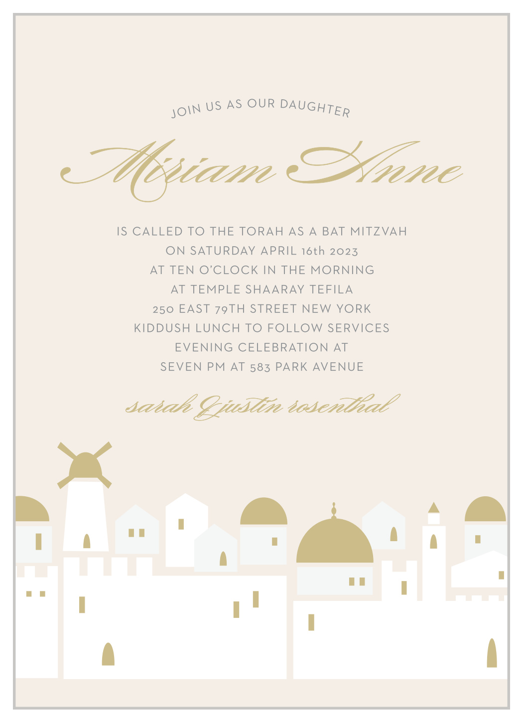 Golden City Bat Mitzvah Invitations