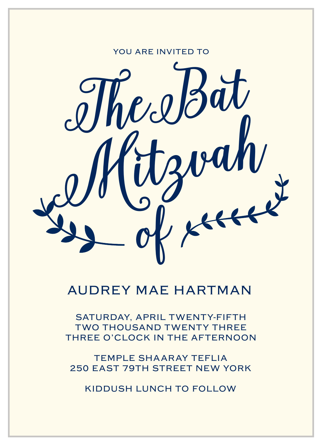 Lovely Lettering Bat Mitzvah Invitations