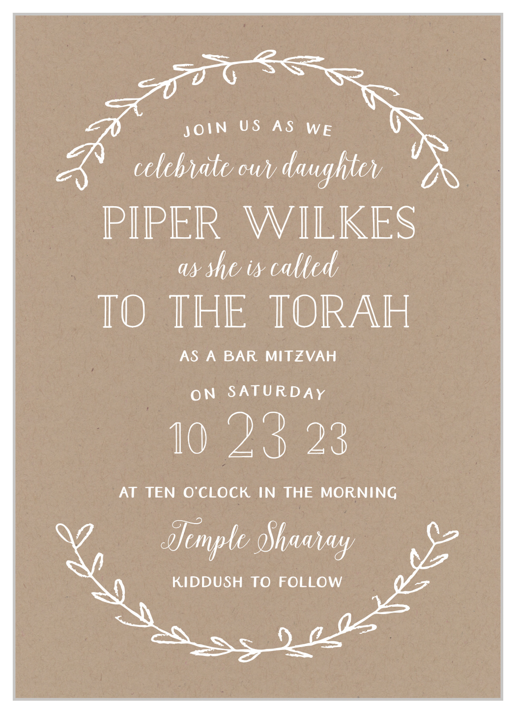 Rustic Party Bat Mitzvah Invitations