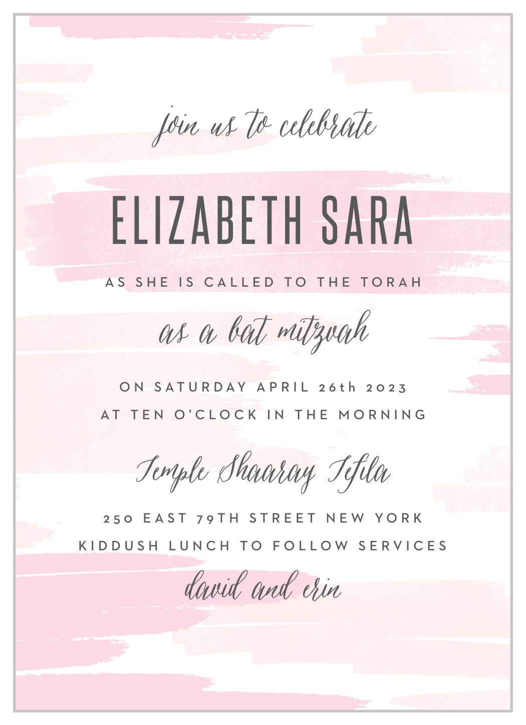 Pleasant Paintbrush Bat Mitzvah Invitations