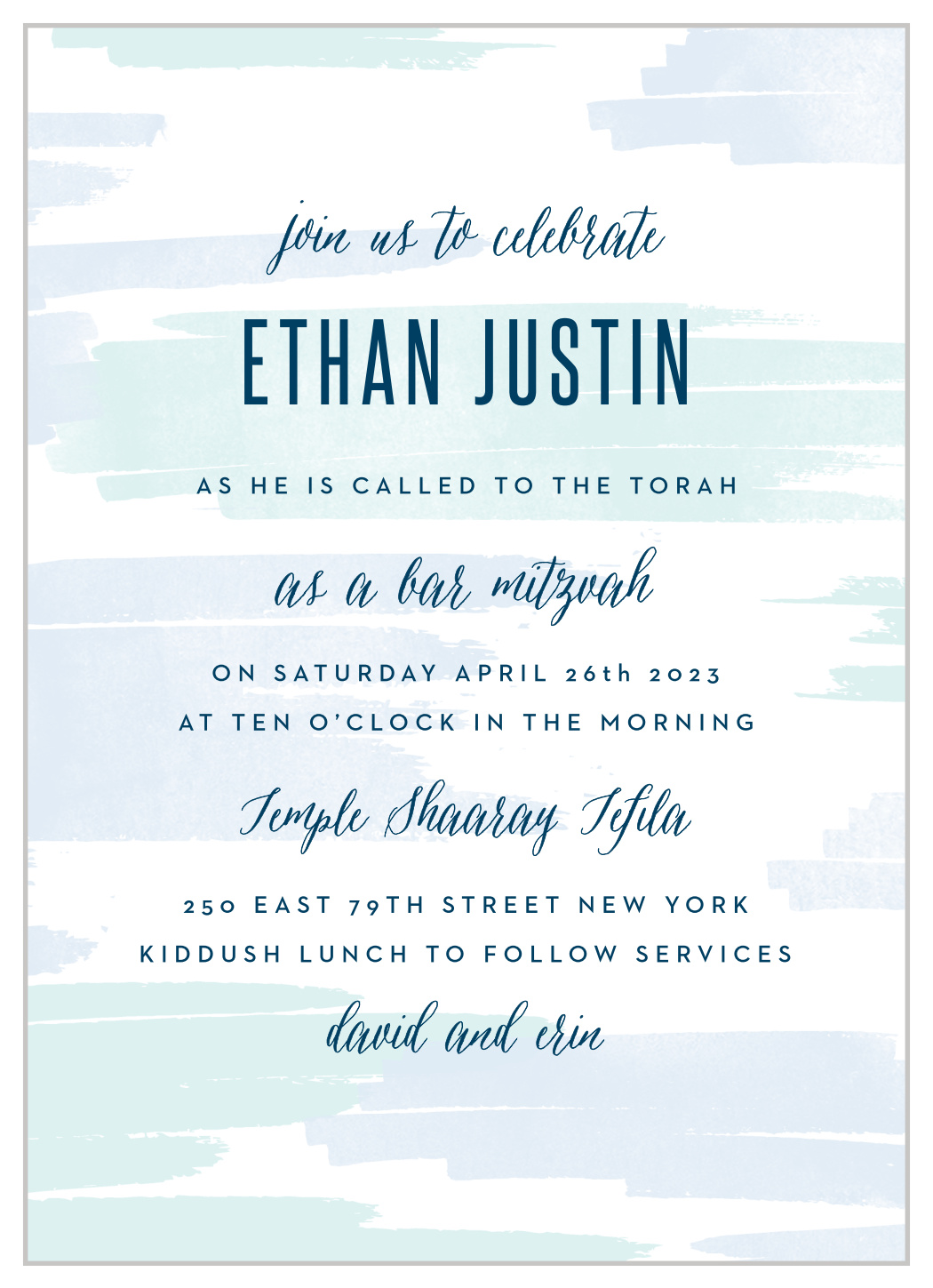 Pleasant Paintbrush Bar Mitzvah Invitations