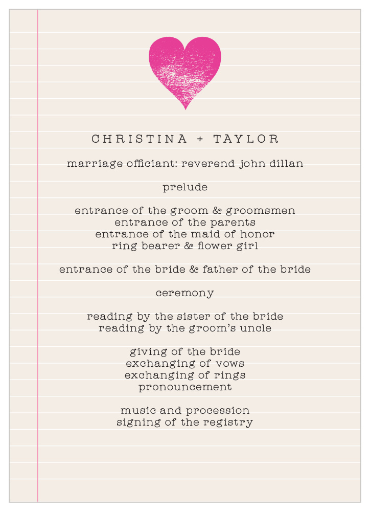 Passing Notes Wedding Programs
