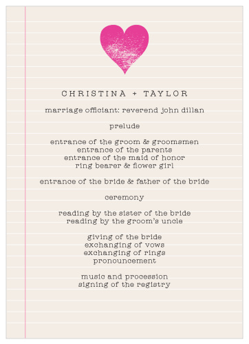 Passing Notes Wedding Programs