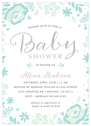 Embrace the bloom, and iInvite your loved ones to share in the joy with the Baby Blooms Foil Baby Shower Invitation.