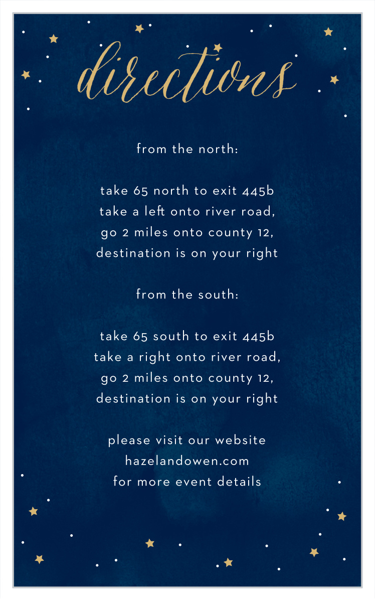Starry Night Foil Bar Mitzvah Direction Cards