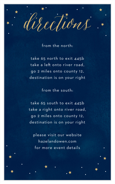 Starry Night Foil Bar Mitzvah Direction Cards