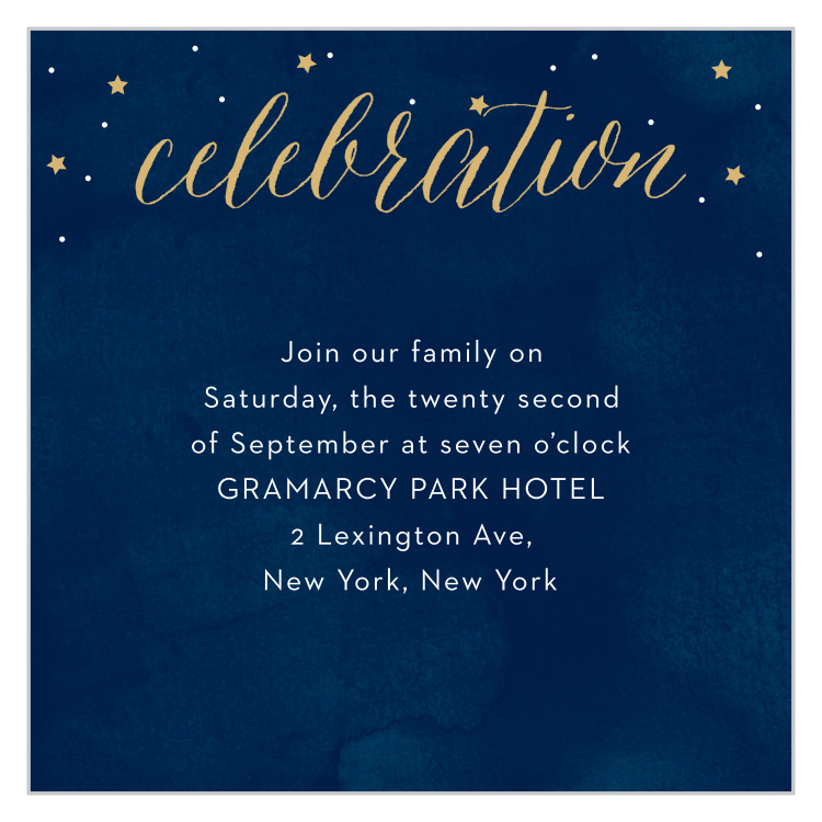 Starry Night Foil Bar Mitzvah Reception Cards