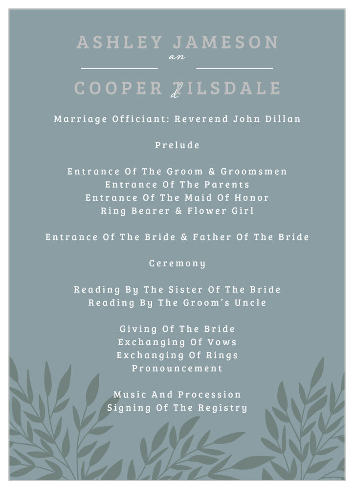 Lakeside Leaves Foil Wedding Programs