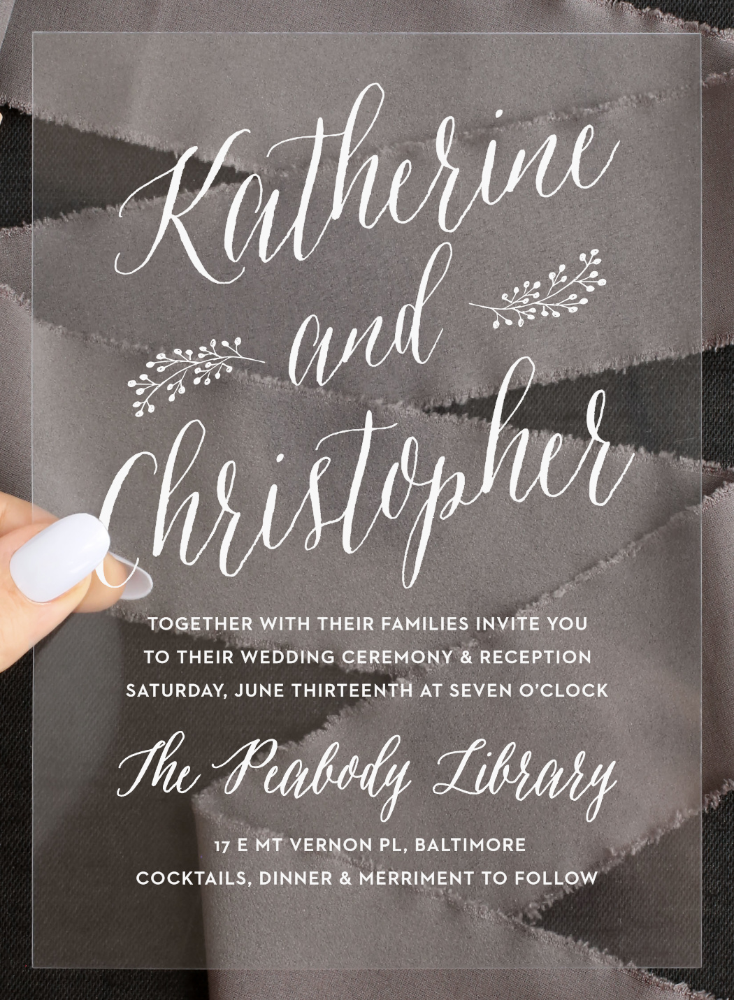 Floral Calligraphy Clear Wedding Invitations