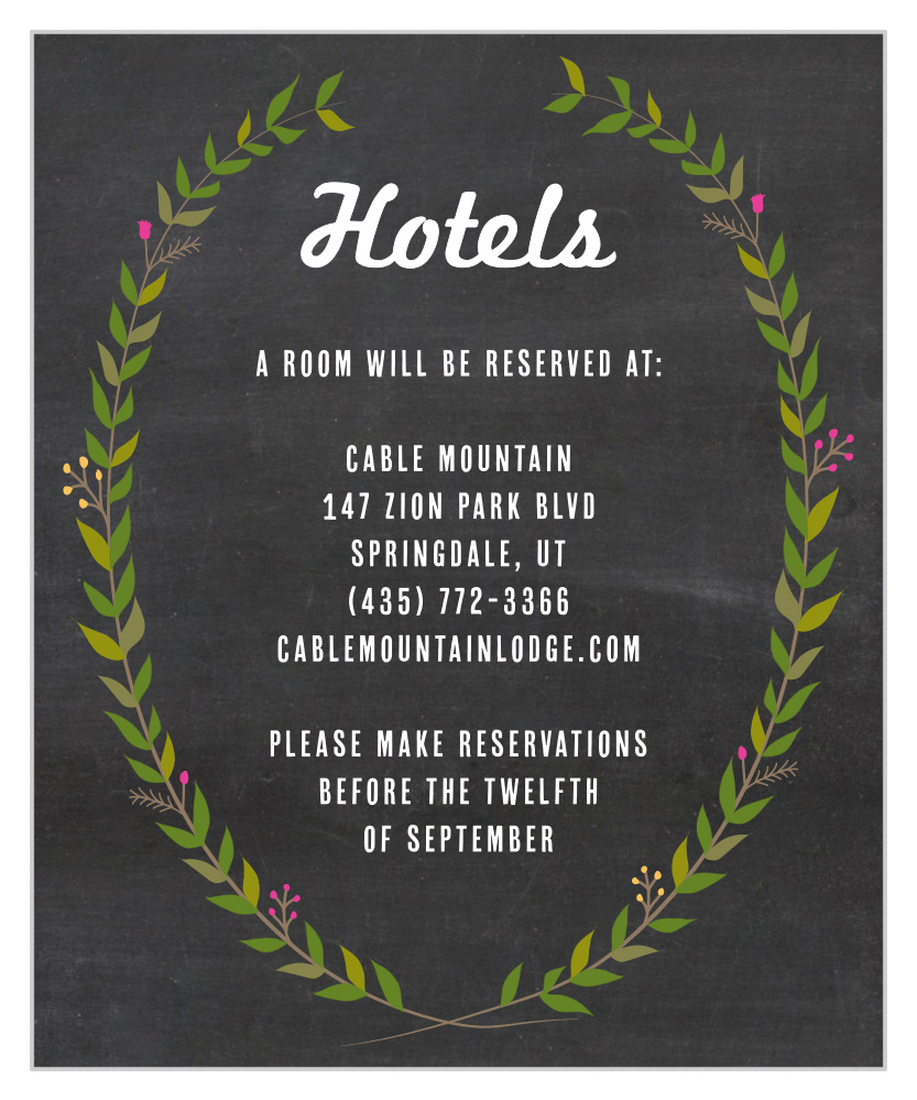 Chalkboard Wreath Accommodation Cards