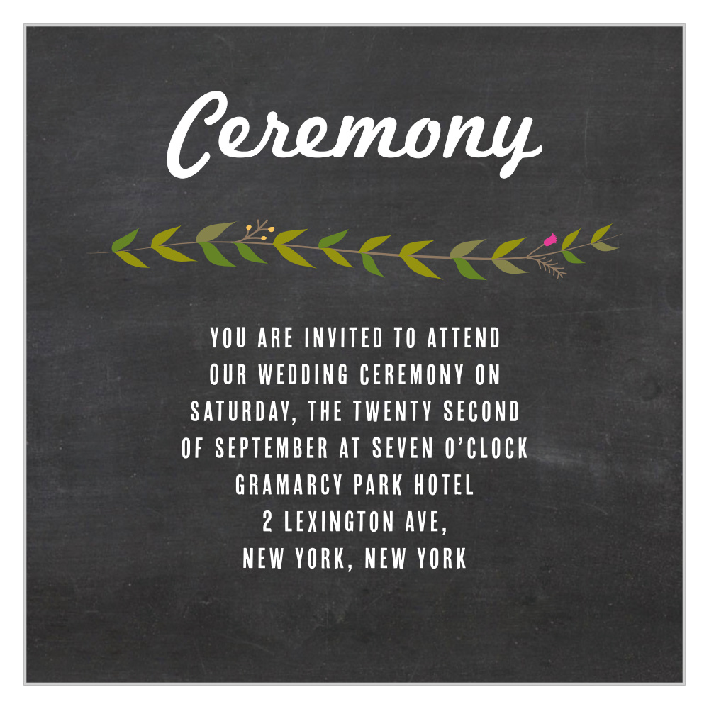 Chalkboard Wreath Ceremony Cards