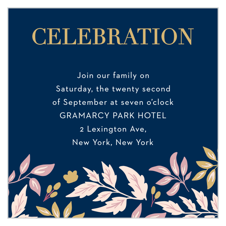 Floral Star Foil Bat Mitzvah Reception Cards