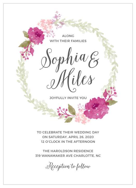Gather friends and family together for your special occasion with the Watercolor Wreath Wedding Invitations from the Crafty Pie Collection at Basic Invite. 
