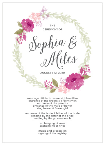 Watercolor Wreath Wedding Programs