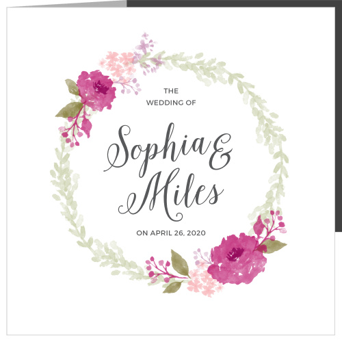 Tell your own love story with the Watercolor Wreath Storybook Wedding Invitations. 