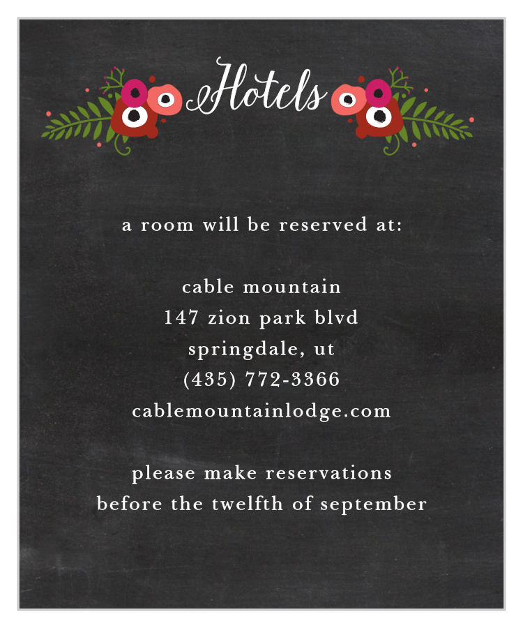Chalkboard Blossom Accommodation Cards