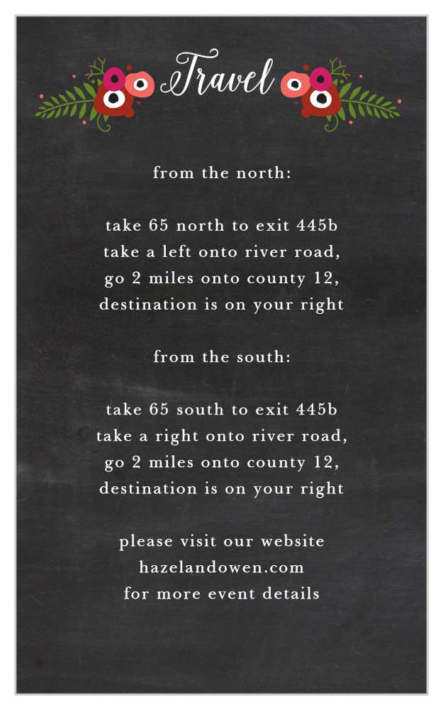 Chalkboard Blossom Direction Cards