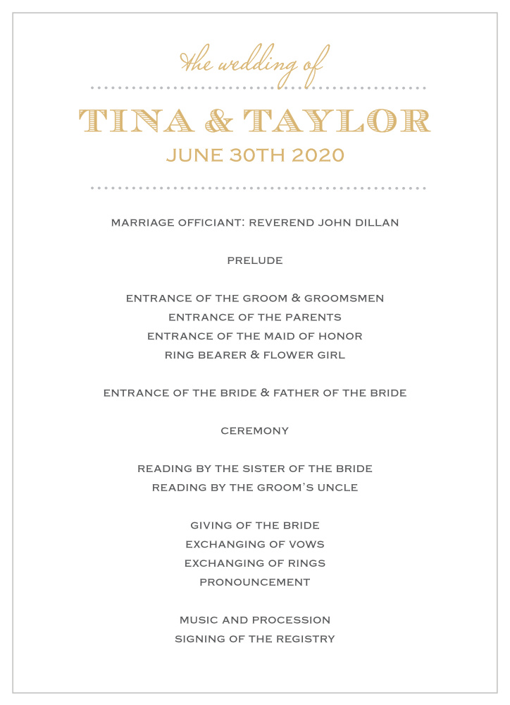 Vintage Label Foil Wedding Programs