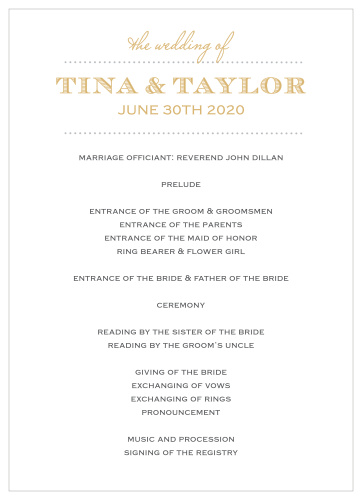 Vintage Label Foil Wedding Programs