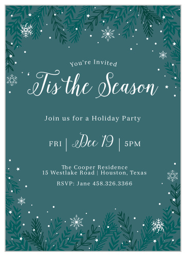 Let it Snow on your Holiday Party with the Snowy Night Holiday Party Invitations.