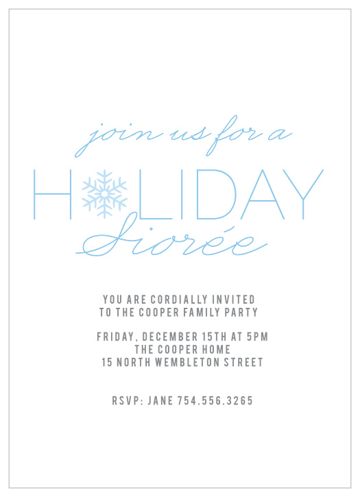 The Snowflake Soiree Holiday Party Invitations is the perfect invitation to any Holiday Party.