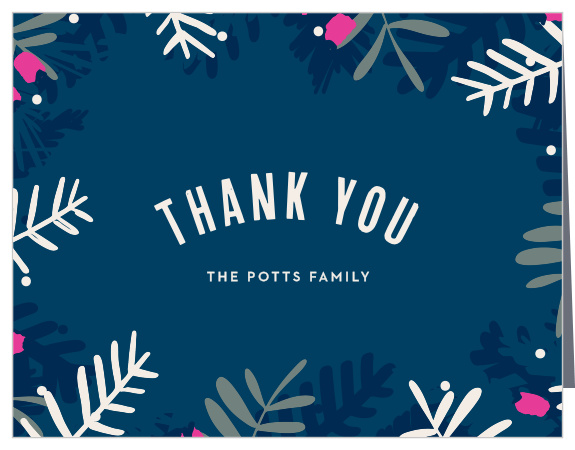 With a gorgeous ring of evergreen branches and berries, as well as a center of festive font, these Blue Branches Christmas Thank You Cards are the perfect finishing touch to your celebration.