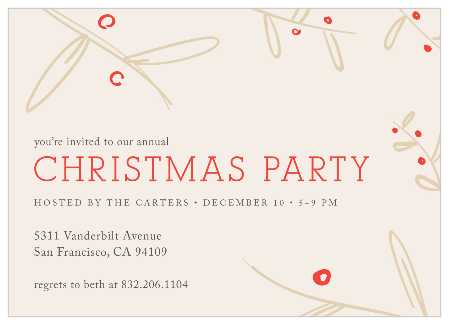 Wheat & Cherry Christmas Invitations