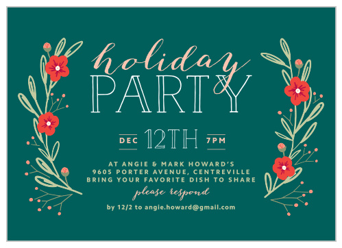 On a classic shade of holiday green, we've created just the card you need for your upcoming party: Laurels Holiday Party Invitations.