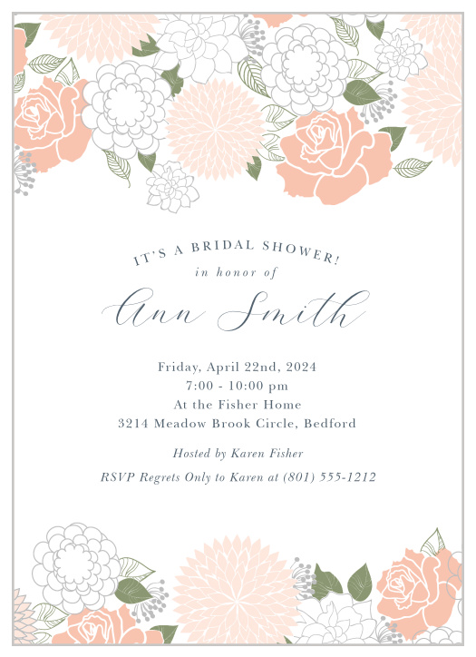A vast variety of flowers adornes this invitation with character and personality. You can change the colors and text to customize it to your style!