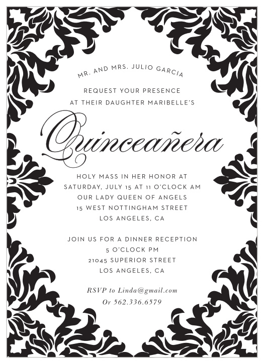Plush, rich black "Velvet" design borders the outside of this party invitation.