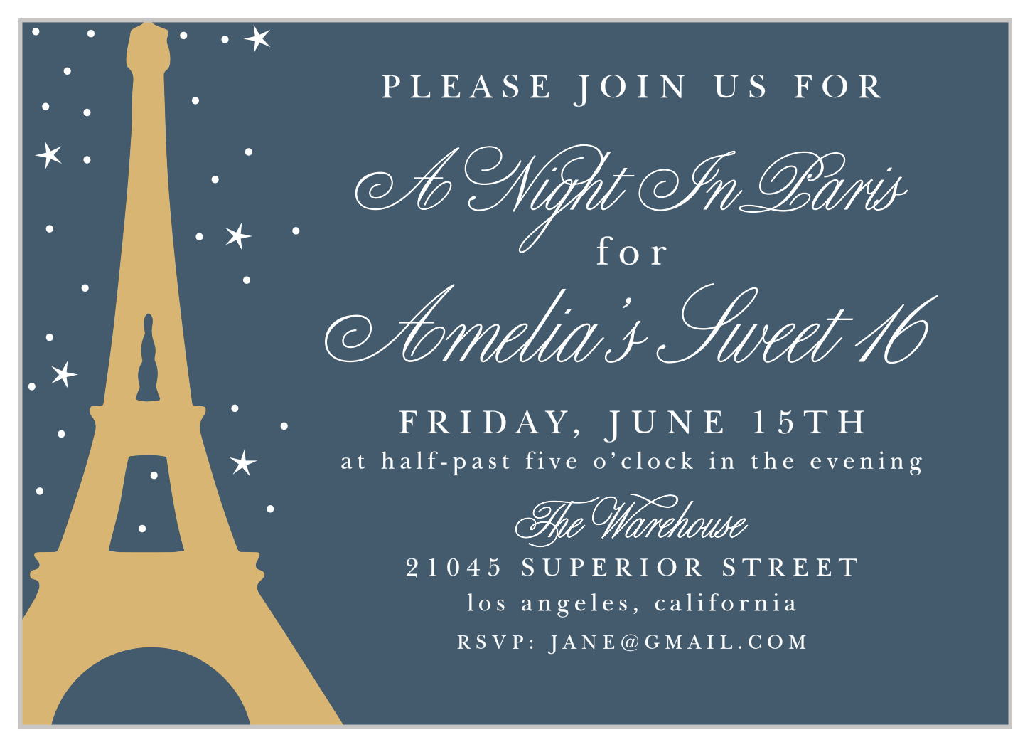 A Night in Paris Foil Sweet Sixteen Invitations