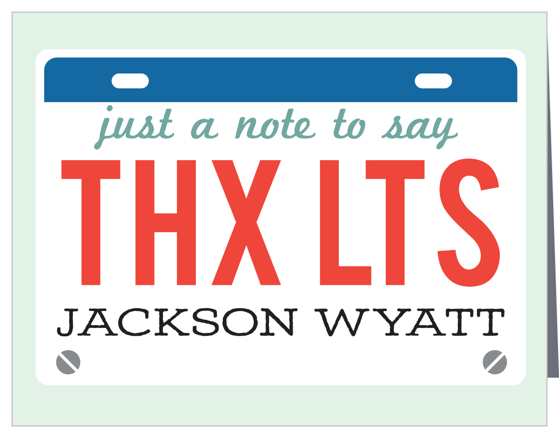 License Plate Sweet Sixteen Thank You Cards