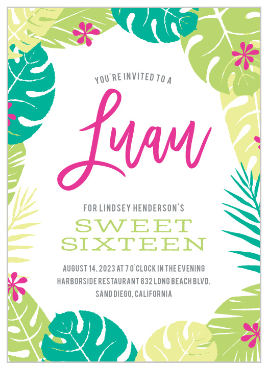 Hula your way onto their calendars with our Laule‘a Luau Party Invitations.
