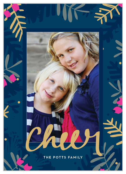 Artfully decorated with a collection of evergreen branches and berries and with a beautiful picture of your family adorning the center, Blue Branches Foil Christmas Cards are perfect for the season.