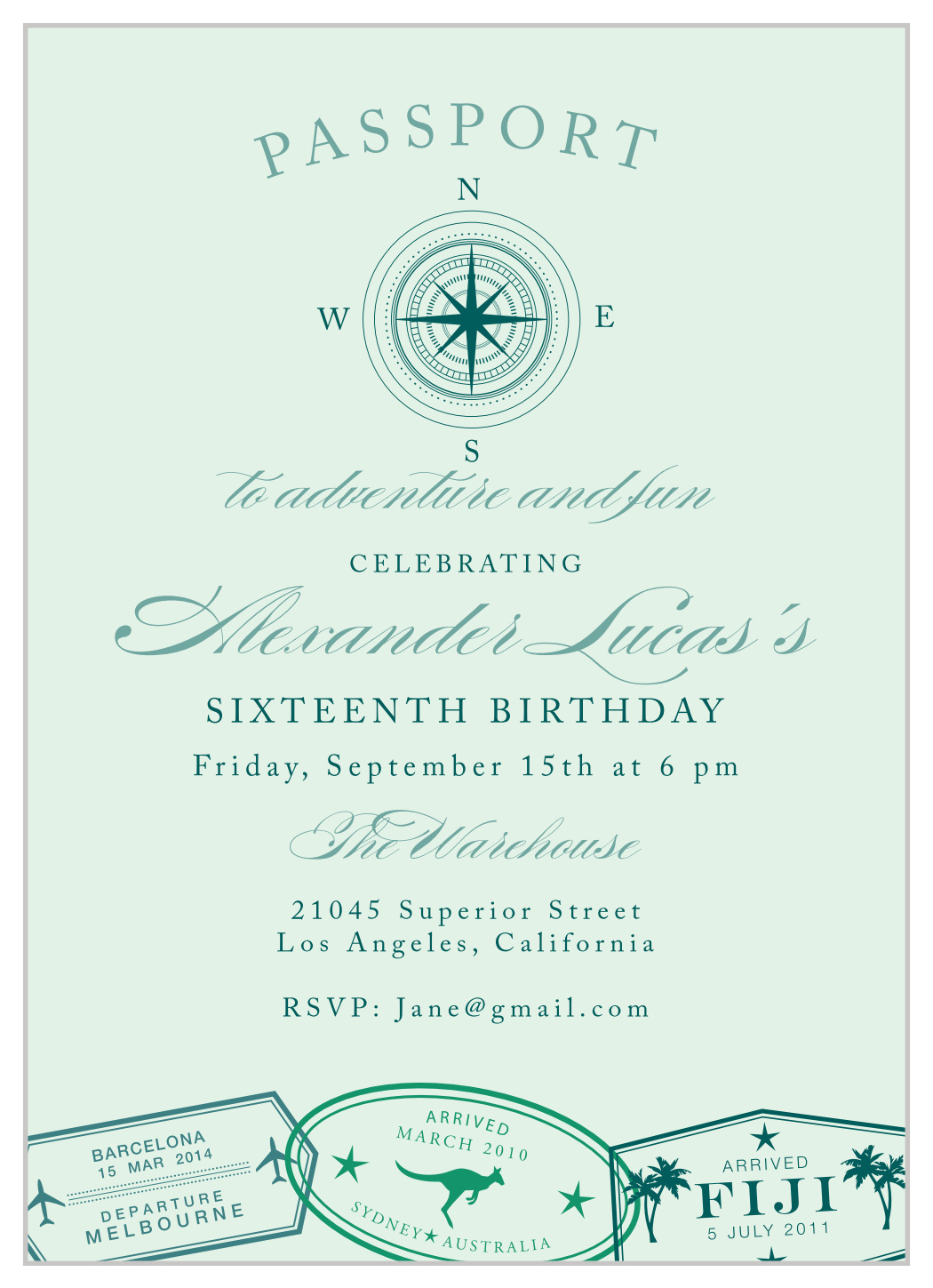 Passport Passage Sweet Sixteen Invitations