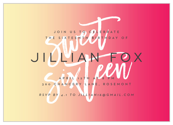 Use the beautiful color gradient on our Surprise Sunrise Party Invitations to represent your daughter's transition into adulthood.