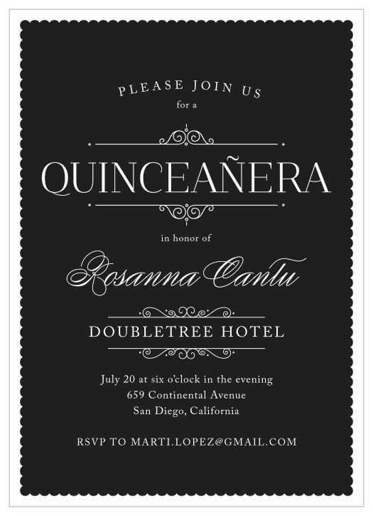 Regal and refined, the Forever Royalty Party Invitation is the ideal card to represent your daughter for her quinceañera. 